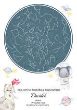 Dětská hvězdná mapa narození - Astronauti modrá