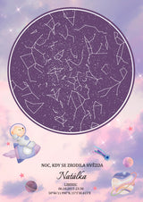 Dětská hvězdná mapa narození - Pastelové nebe