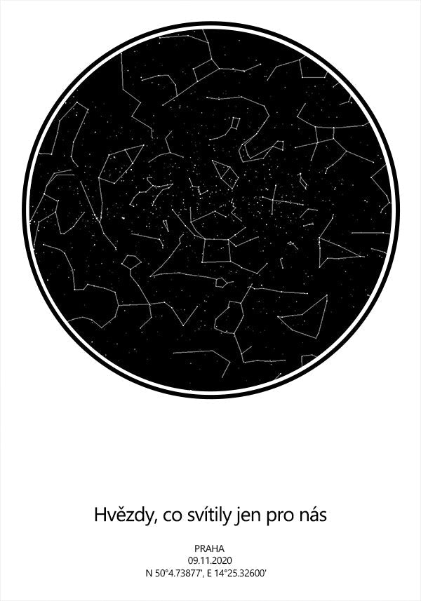 Hvězdná mapa Černá na bílé