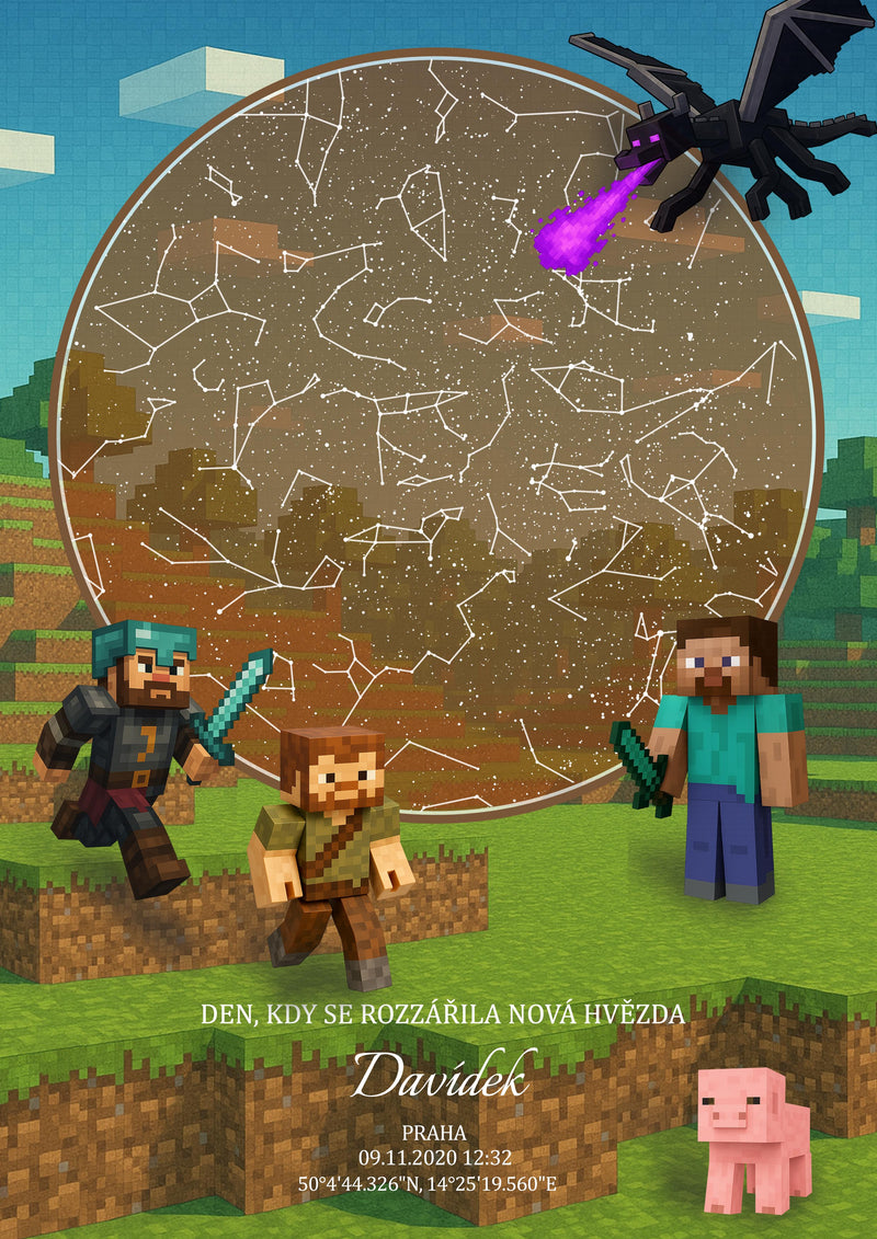 Hvězdná mapa narození ve stylu Minecraft