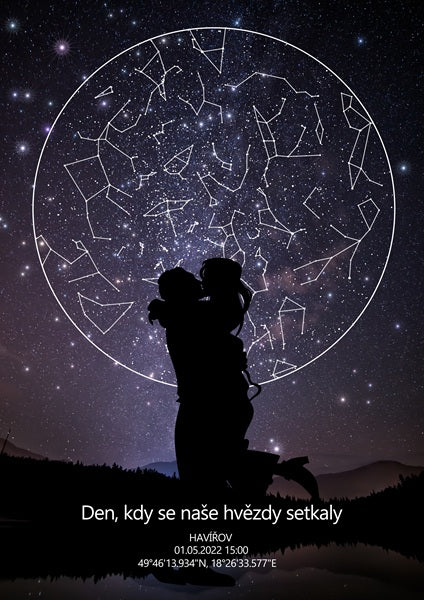 Dokonalý dárek k výročí - Hvězdná mapa okamžiku pro páry, levandulová