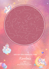 Dětská hvězdná mapa narození pro holky - Jednorožci