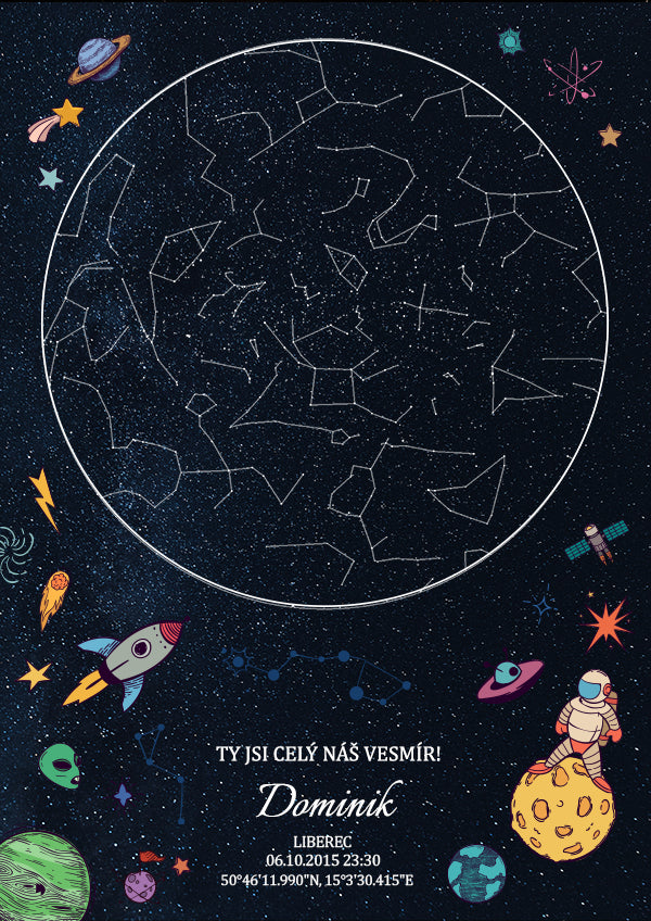 Dětská hvězdná mapa narození - Tisíce hvězd