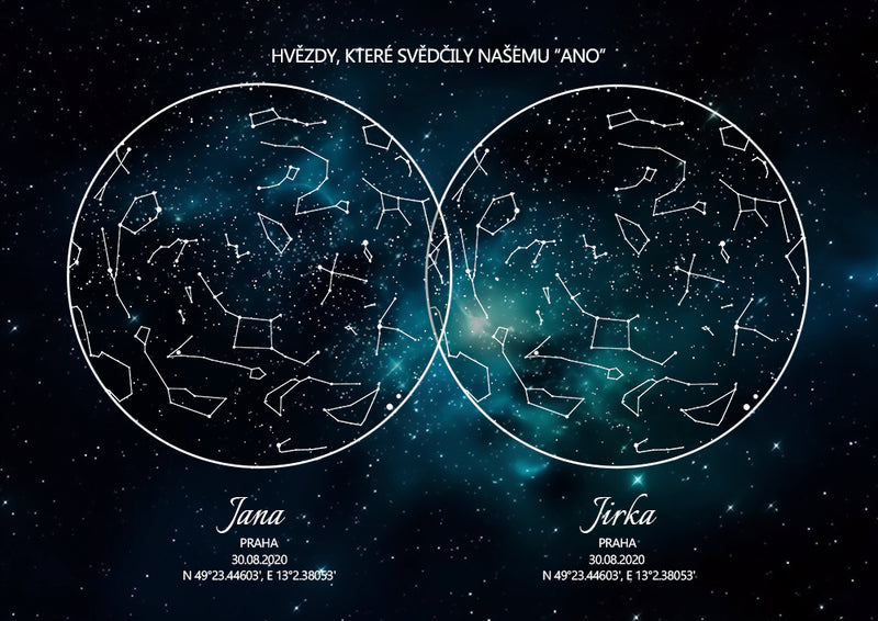 Dvojitá hvězdná mapa - Tyrkysové hvězdy