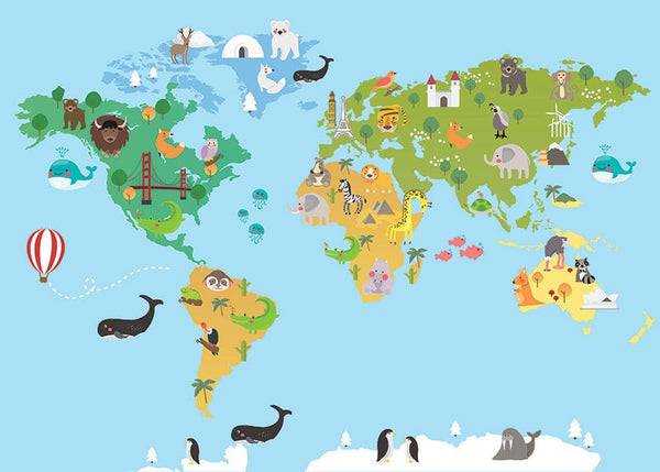 Plakát Dětská mapa světa modrá