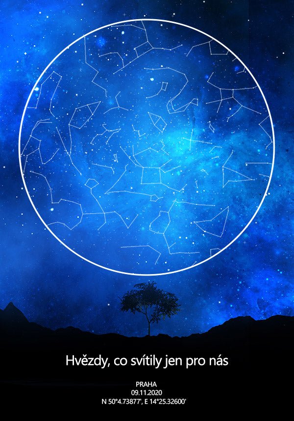Hvězdná mapa Modrá noc