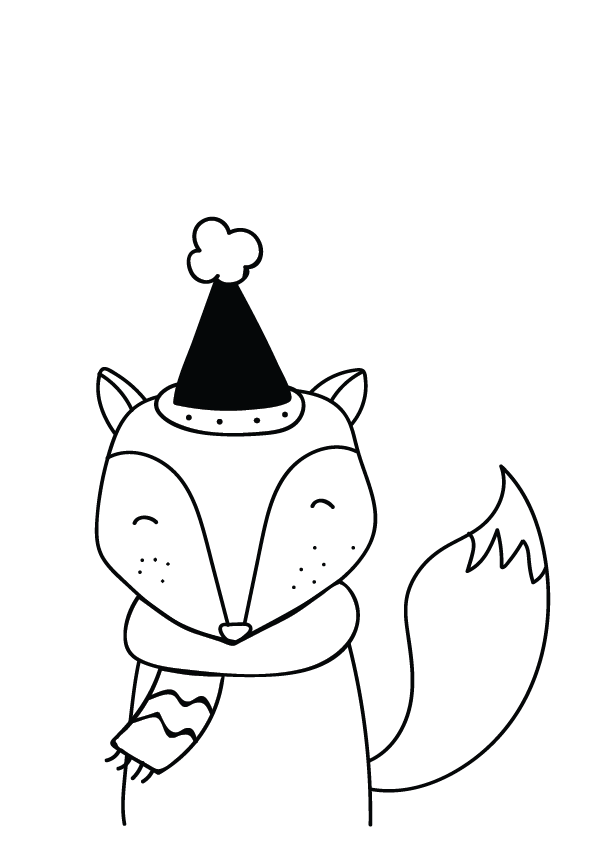 Dětský kontrastní plakát Černobílá liška s čepičkou.