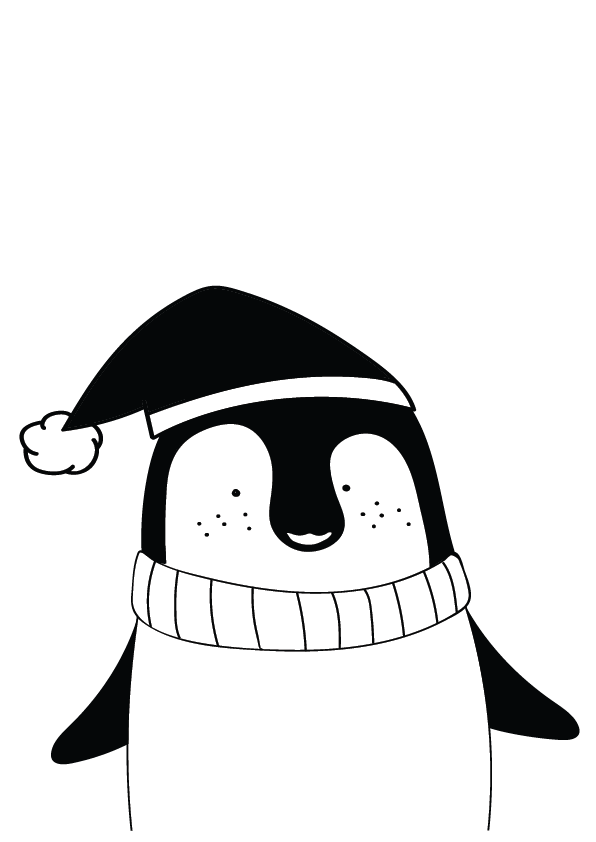 Dětský kontrastní plakát Černobílý tučňák s čepičkou do dětského pokoje.