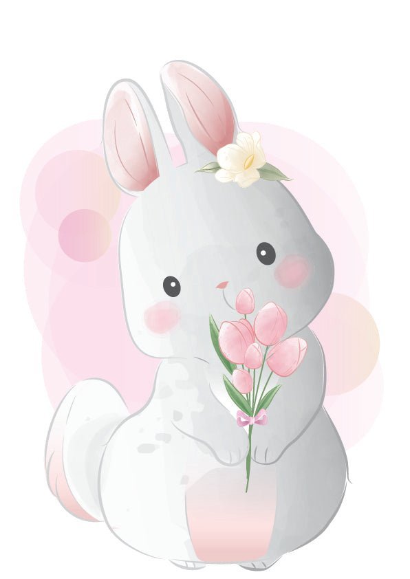Plakát Králíček s tulipány
