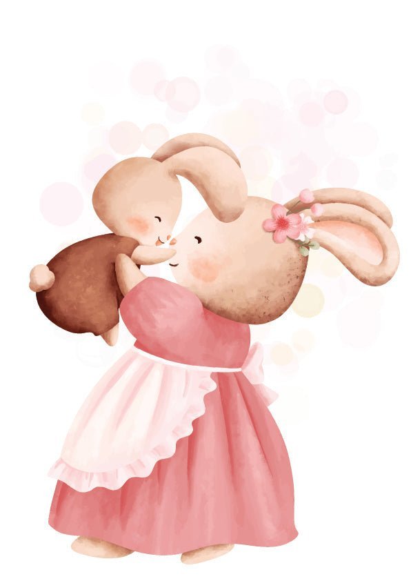 Dětský plakát akvarel králičí maminka se synem.