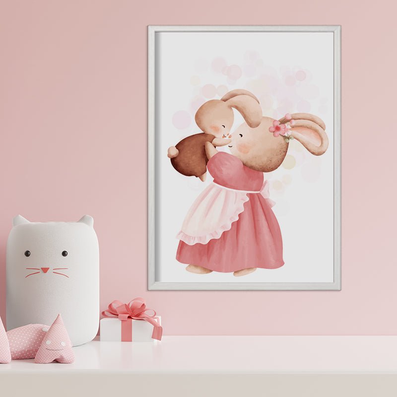 Dětský obraz s motivem králičí maminky se synem do dětského pokojíčku.