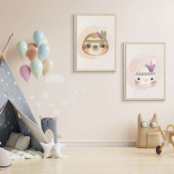 Set dětských obrázků zvířátek jako indiáni.