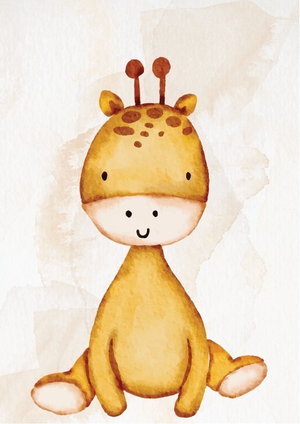 Dětský kreslený plakát, ilustrace mládě žirafy akvarel