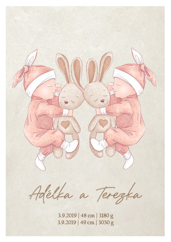 Plakát na míru pro dvojčata s datem narození