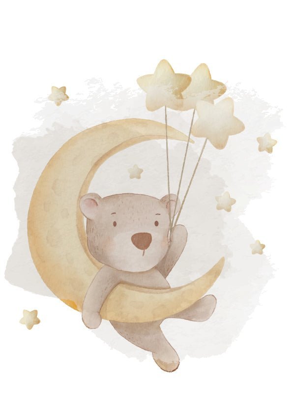 Dětský plakát Medvídek s měsícem a hvězdami.a