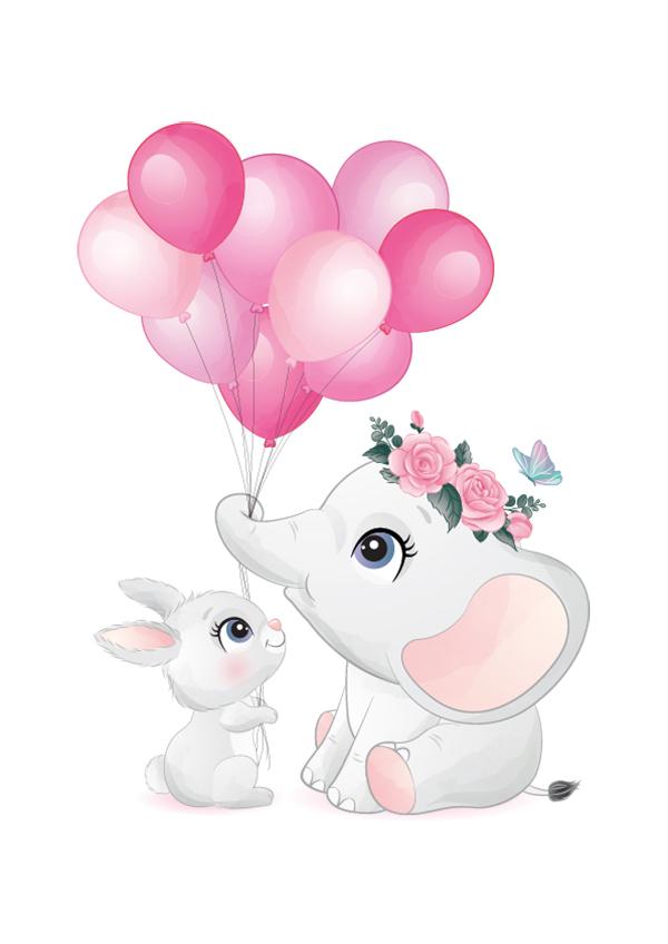 Plakát Sloník a králíček s balónky