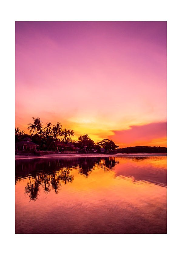 Plakát Tropická pláž v odstínech fialové