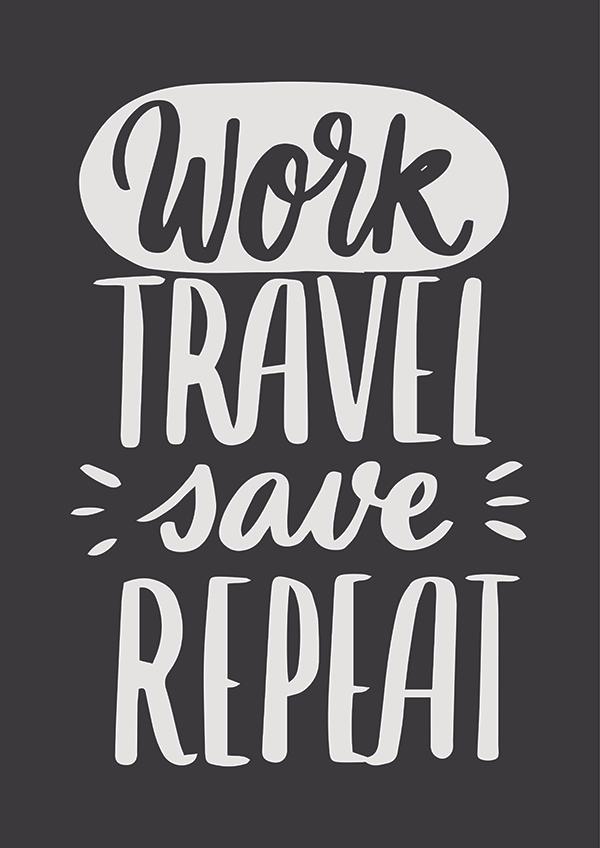 Plakát Work travel save repeat
