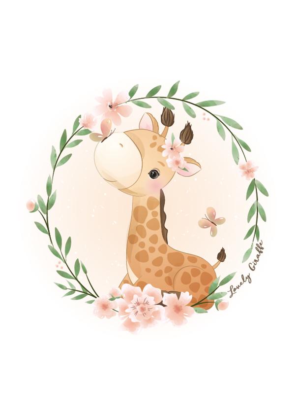 Plakát Žirafka v květinách