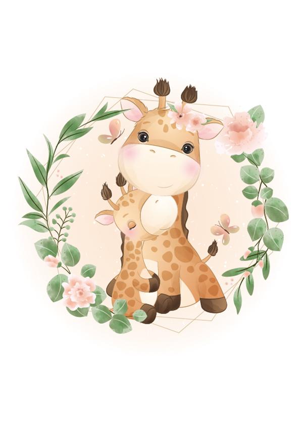 Plakát Žirafy v květinách