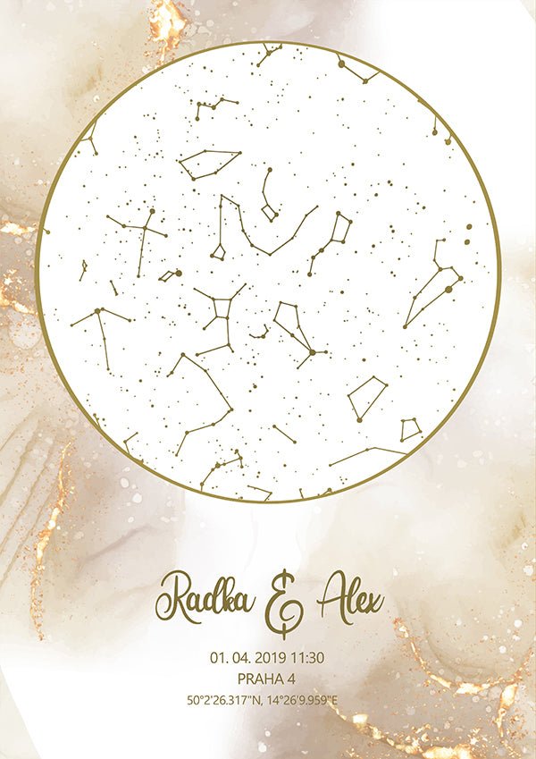 Svatební hvězdná mapa Zlatý třpyt