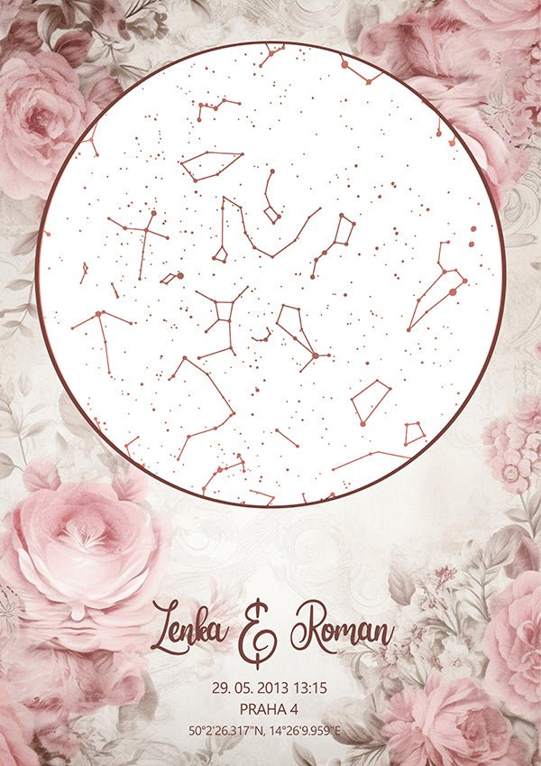 Svatební hvězdná mapa Růže